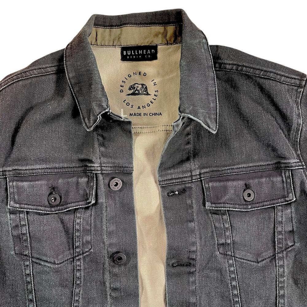 Bullhead Denim Co Black Trucker Jacket Men’s L Stretch Washed Classic
